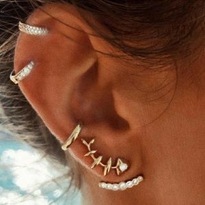 Rhinestone Fishbone Earring/ Cuff Set